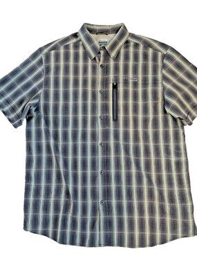 Mens Columbia Titanium Vented Short Sleeve Button Down Gray Plaid Shirt Large
